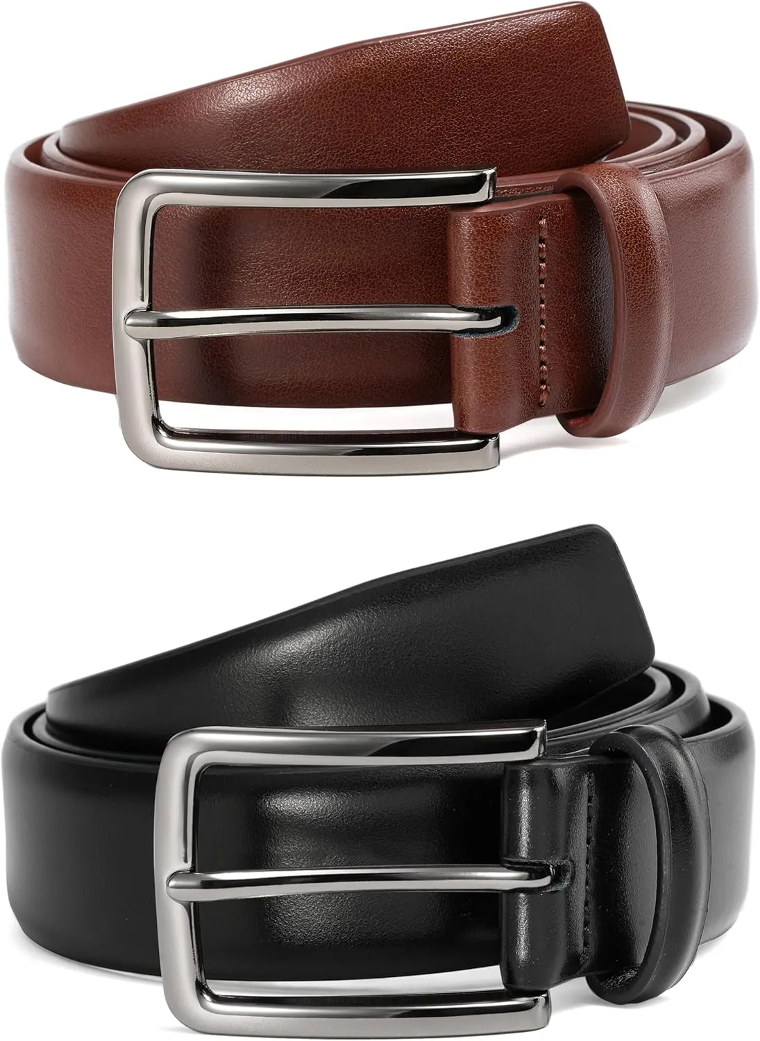 MILORDE Men's Leather Dress Belt 2Pack, Handmade, Genuine Leather, Fashion & Classic Designs for Work Business and Casual