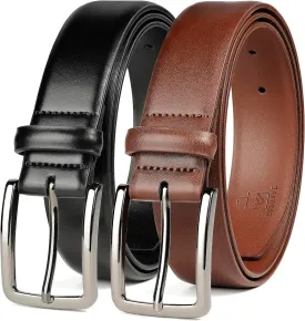 MILORDE Men's Leather Dress Belt 2Pack, Handmade, Genuine Leather, Fashion & Classic Designs for Work Business and Casual