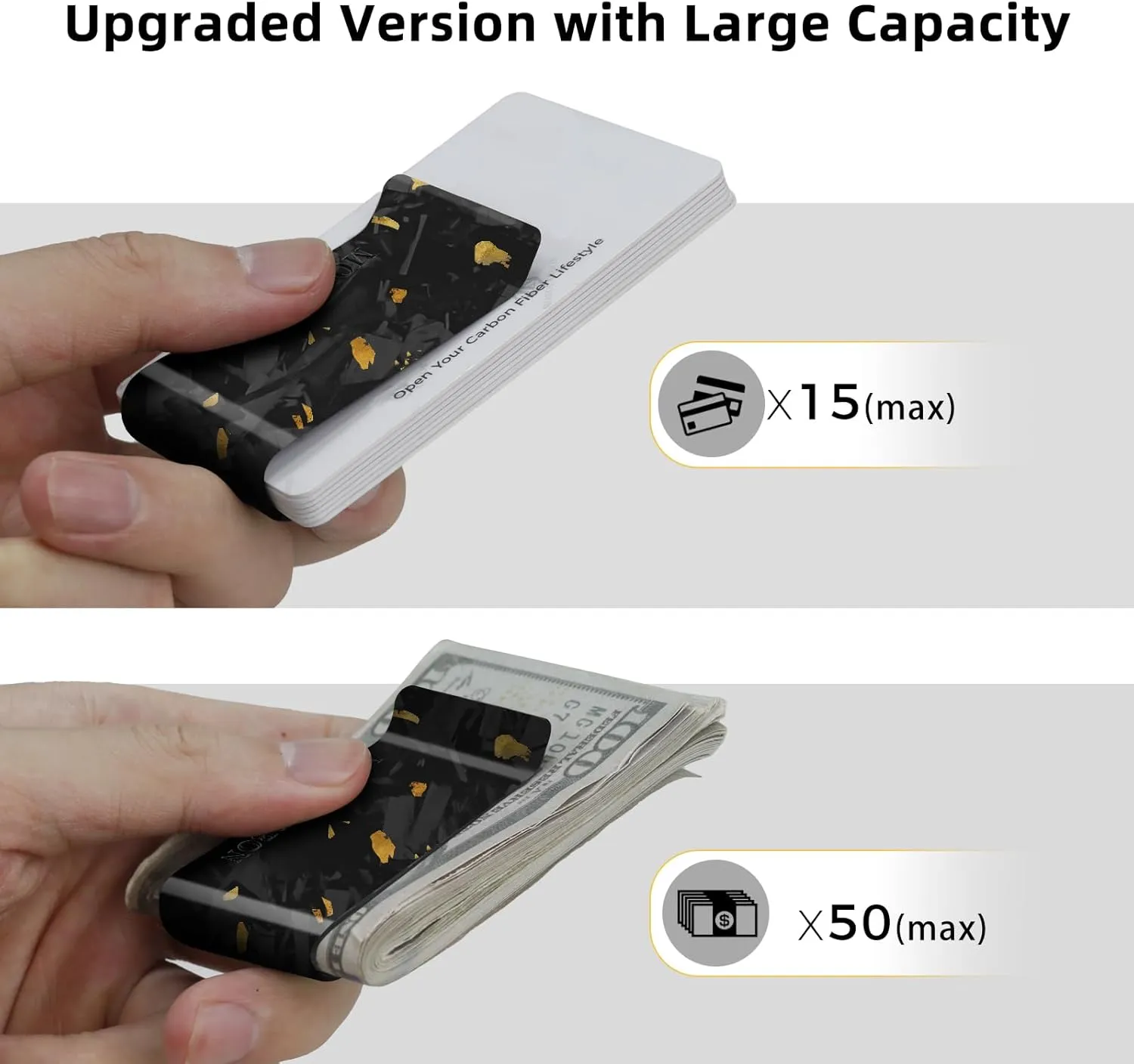 MONOCARBON Carbon-Fiber-Money-Clip-for-Men, Minimalist-Money-Holder for Cash, High Elastic Carbon-Fiber-Wallet, Slim and Durable