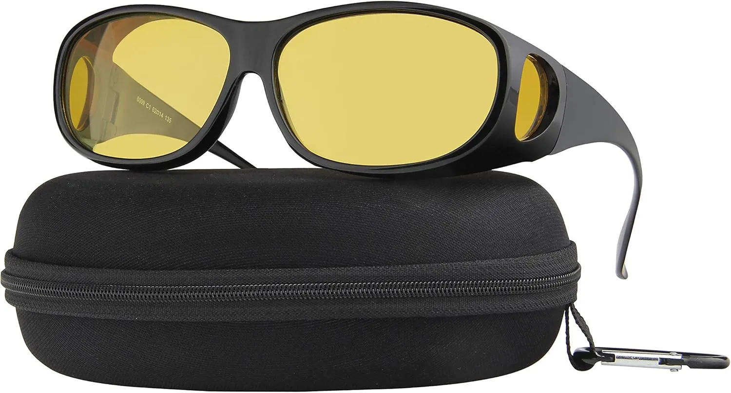 Night Driving Glasses Anti Glare Polarized Night Vision Yellow Tint Night Driving Glare Reducing Fit Over Driving Sunglasses Men and Women