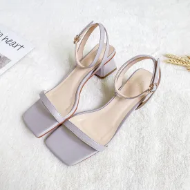 Nude Strappy Block Heels Chunky Heel Pumps