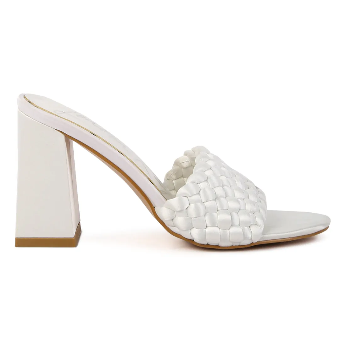Off White Braided Satin Block Sandals