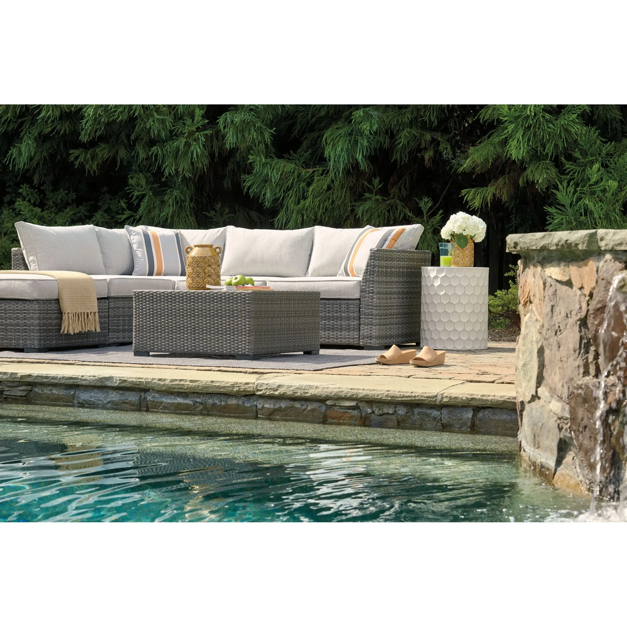 Outdoor Cherry Point Loveseat Sectional with Table and Ottoman Gray
