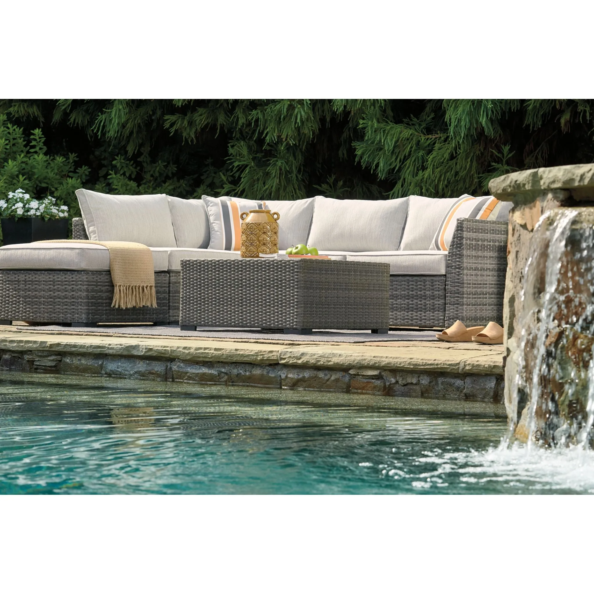 Outdoor Cherry Point Loveseat Sectional with Table and Ottoman Gray