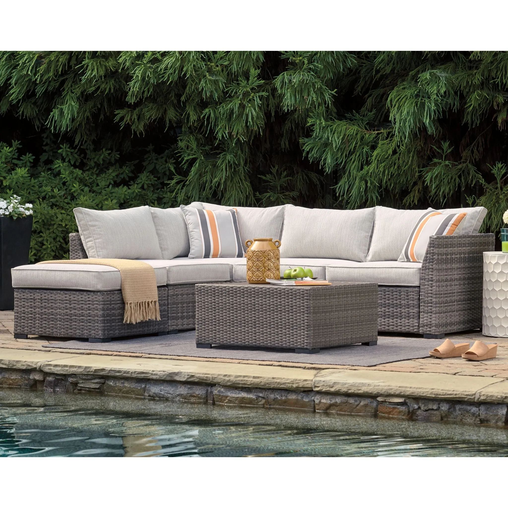 Outdoor Cherry Point Loveseat Sectional with Table and Ottoman Gray
