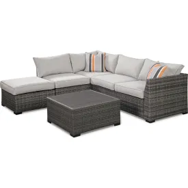 Outdoor Cherry Point Loveseat Sectional with Table and Ottoman Gray