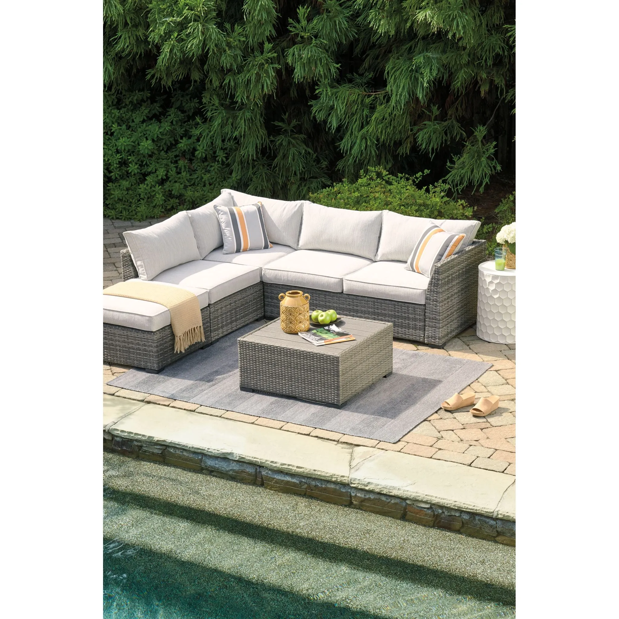 Outdoor Cherry Point Loveseat Sectional with Table and Ottoman Gray