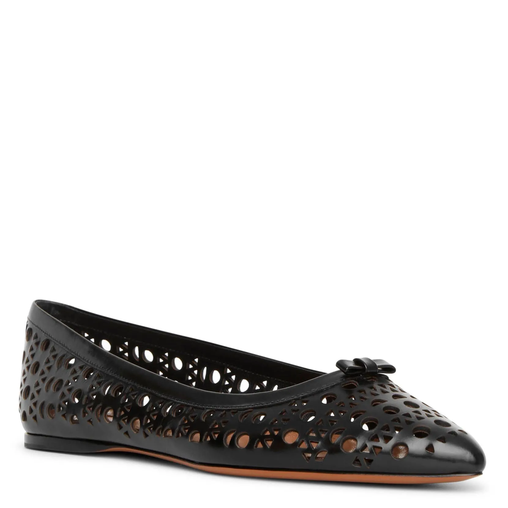 Pointed black leather ballet flats