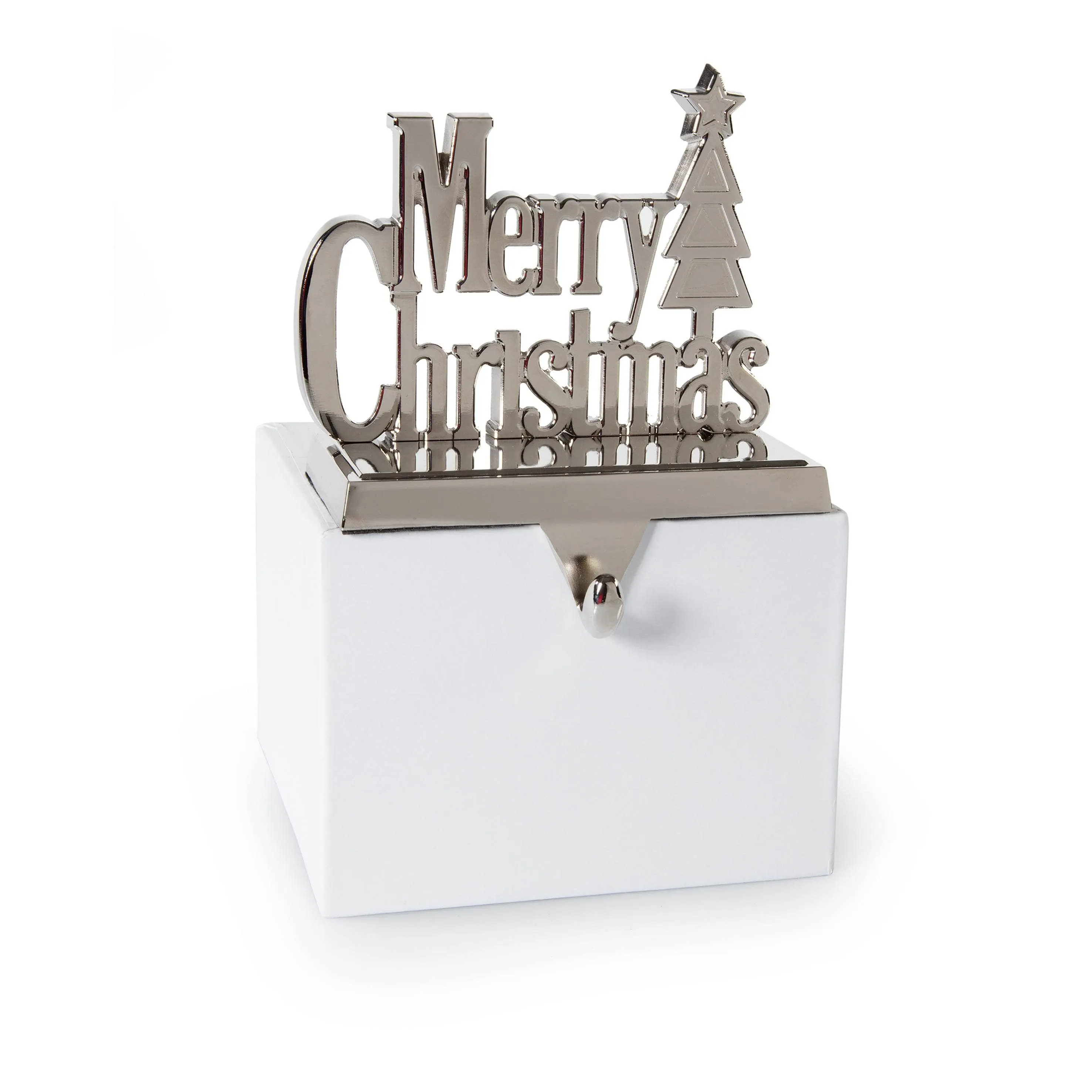 Silver Merry Christmas Stocking Holder - 13.5cm
