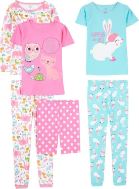Simple Joys by Carter's Babies, Toddlers, and Girls' 6-Piece Snug-Fit Cotton Pajama Set, Pack of 3