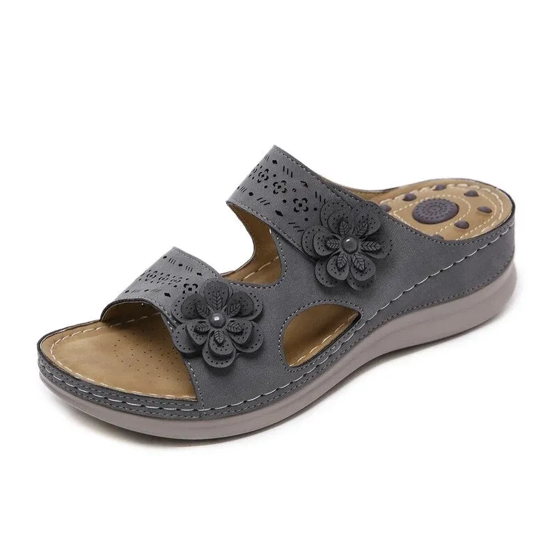 Summer women's sandals retro style wedge heel soft bottom