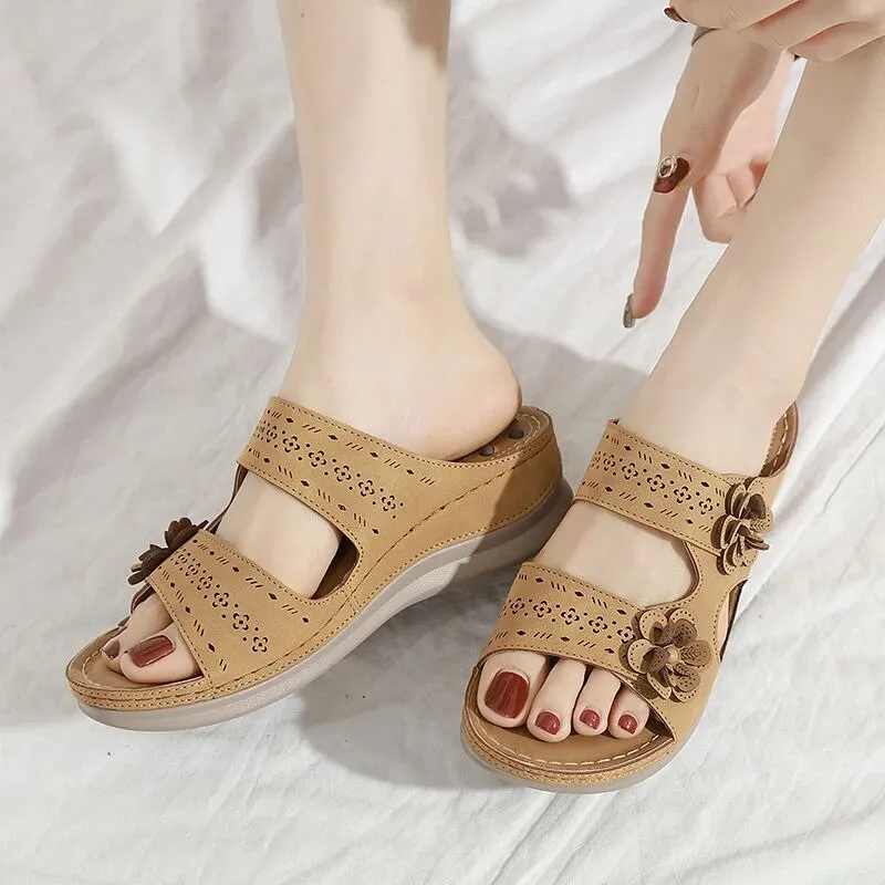 Summer women's sandals retro style wedge heel soft bottom