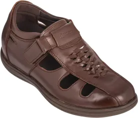 TOTO Men's Invisible Height Increasing Elevator Shoes - Dark Brown Leather Slip-on Super Lightweight Open-toe Sandals - 3 Inches Taller - G13072 - Size 12 D(M) US