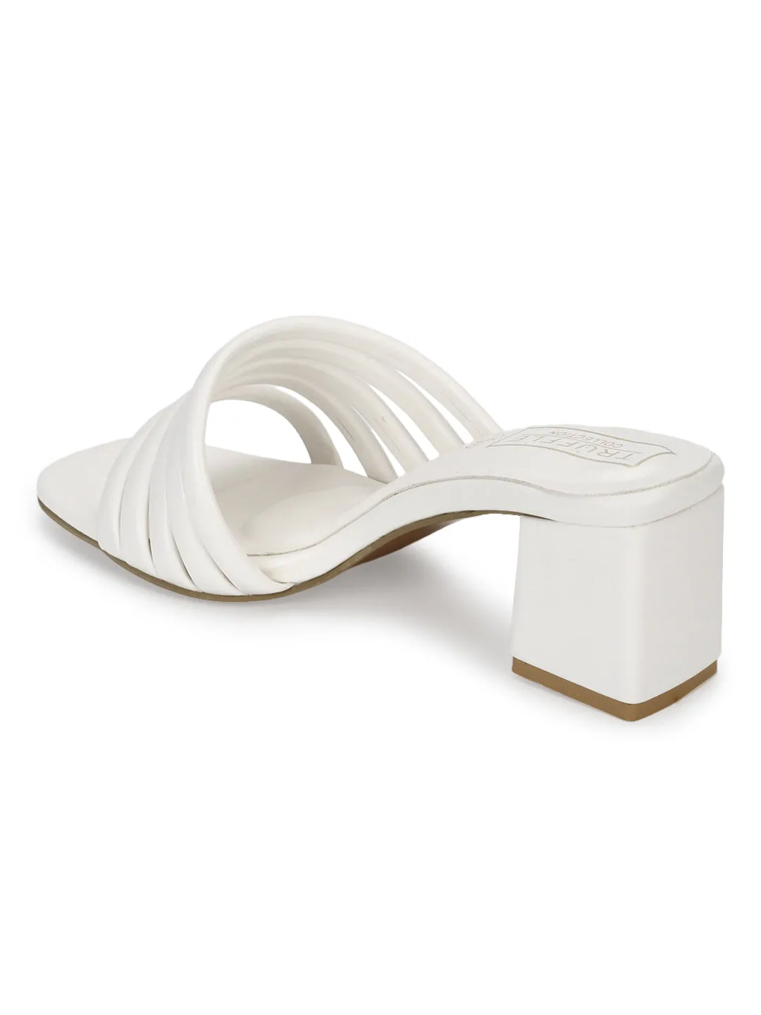 White PU Block Heel Mules