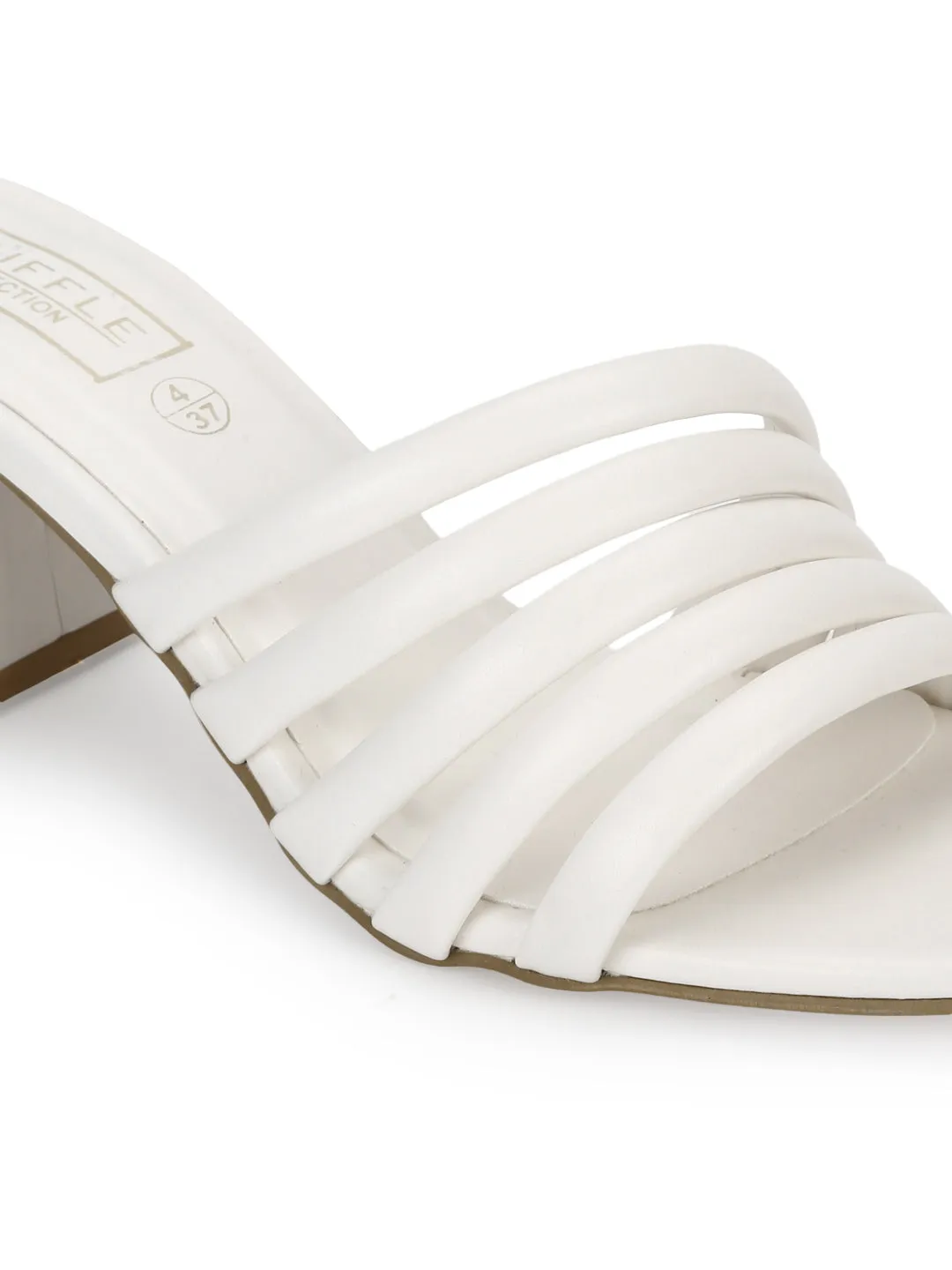 White PU Block Heel Mules