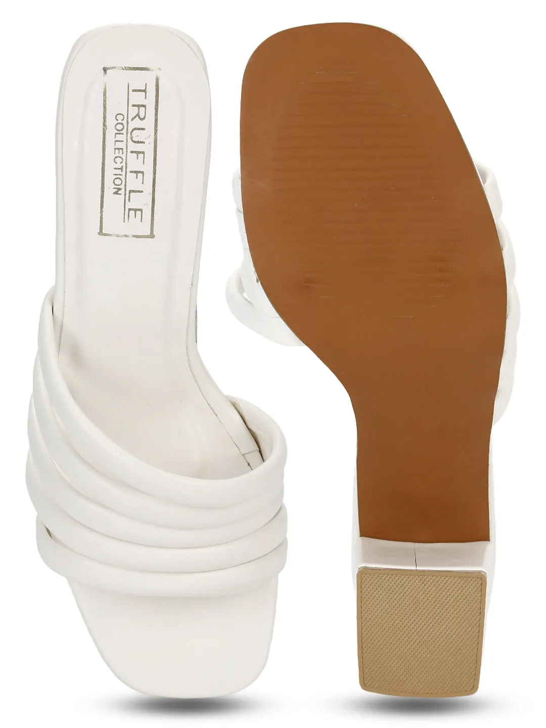 White PU Block Heel Mules