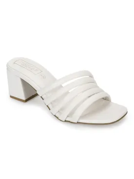 White PU Block Heel Mules