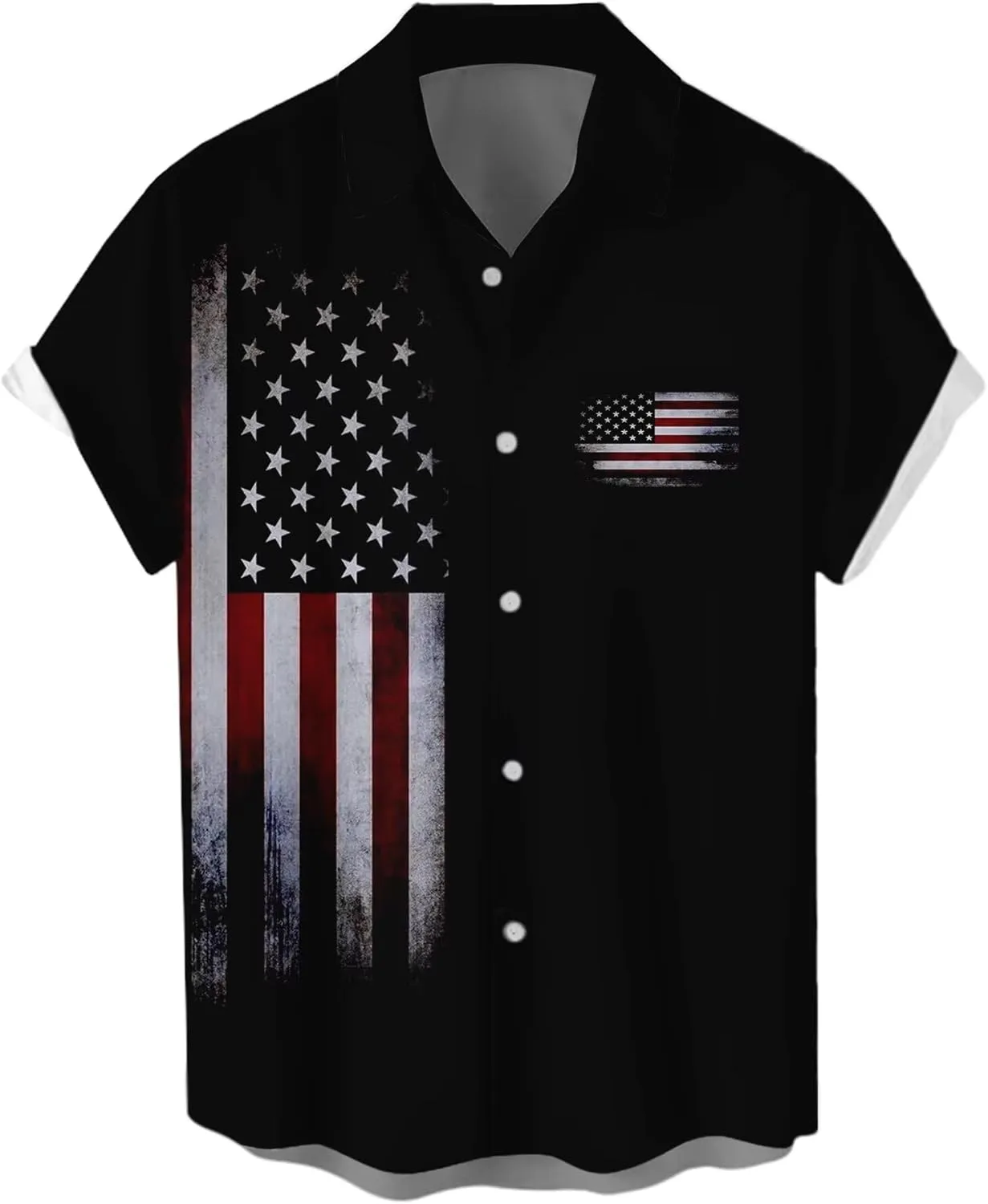 WHO IN SHOP Men's 4th of July American Flag Patriotic Shirts Short Sleeve Button Up USA Memorial Day Shirts