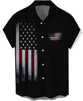 WHO IN SHOP Men's 4th of July American Flag Patriotic Shirts Short Sleeve Button Up USA Memorial Day Shirts