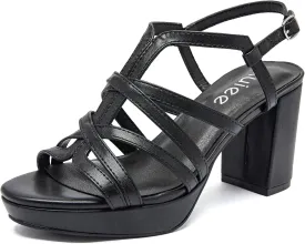 Women's Platform Heels Chunky Heeled Sandals, Ankle Strappy Round Open Toe Dressy Shoes Wedding Party High Pump Heels for Women.